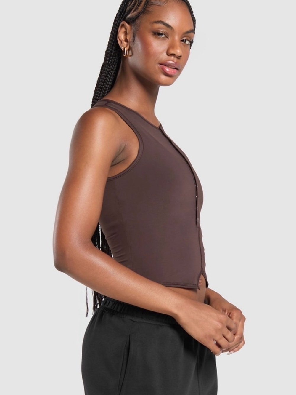 Gymshark Brown Snap-Front Sleeveless Crop Top - Picture 4 of 7